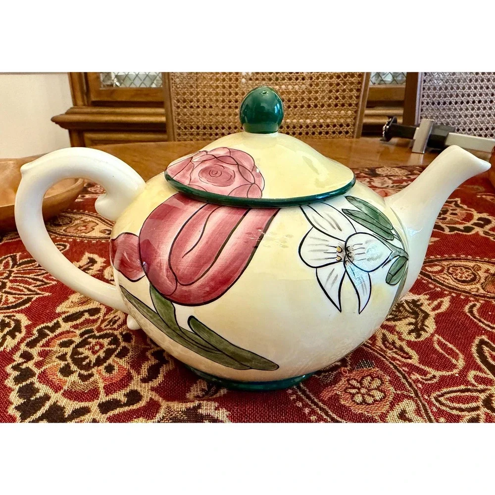 Hand-Painted Floral Ceramic Teapot | Yellow Botanical Garden Party Teaware